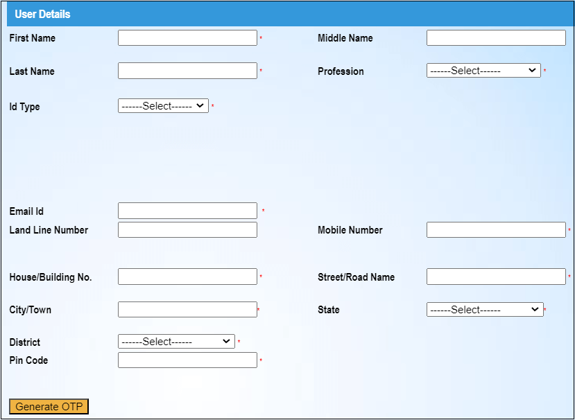 Registration process on portal